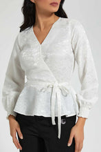 Load image into Gallery viewer, White Satin Peplum Blouse بلوزة ستان باللون الأبيض
