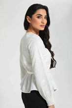 Load image into Gallery viewer, White Satin Peplum Blouse بلوزة ستان باللون الأبيض
