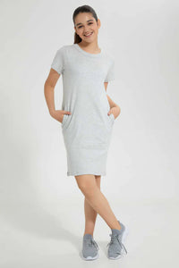 Grey Melange Basic Knitted Dress فستان باللون الرمادي بجيوب