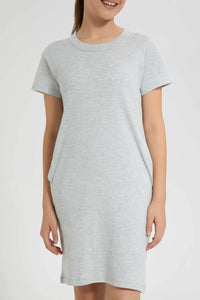 Grey Melange Basic Knitted Dress فستان باللون الرمادي بجيوب