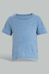 Blue And Peach Solid T-Shirt For Baby Boys (Pack of 2) تيشيرت سادة باللون الأزرق والمشمشي للأولاد الرضع (قطعتين)