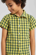 Load image into Gallery viewer, Yellow Checkered Casual Shirt قميص كاروهات باللون الأصفر والكحلي
