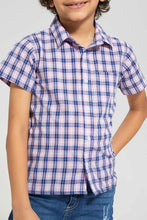 Load image into Gallery viewer, Pink And Blue Checkered Shirt قميص باللون الوردي والأزرق بأكمام قصيرة
