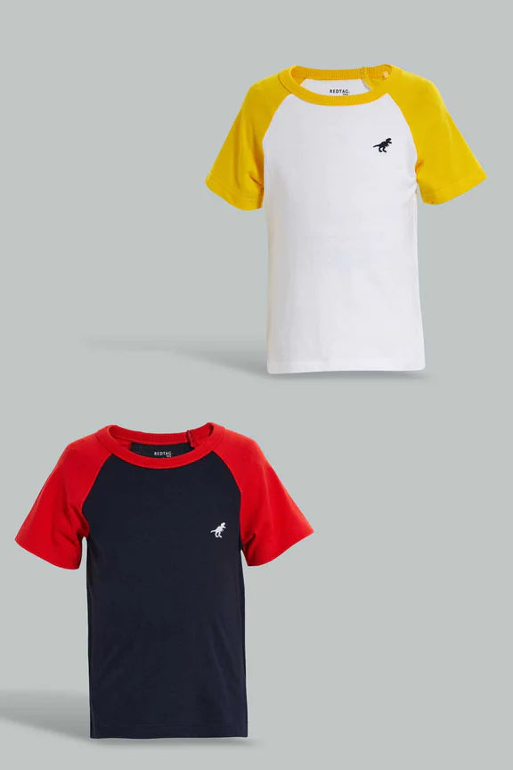 White And Navy Raglan T-Shirt For Baby Boys (Pack of 2) تيشيرت سادة باللون الأبيض والكحلي للأولاد الرضع (قطعتين)