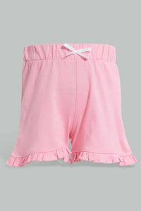 Pink And White Short Set For Baby Girls (2 Piece) طقم شورت باللون الوردي والأبيض للبنات الرضع (قطعتين)