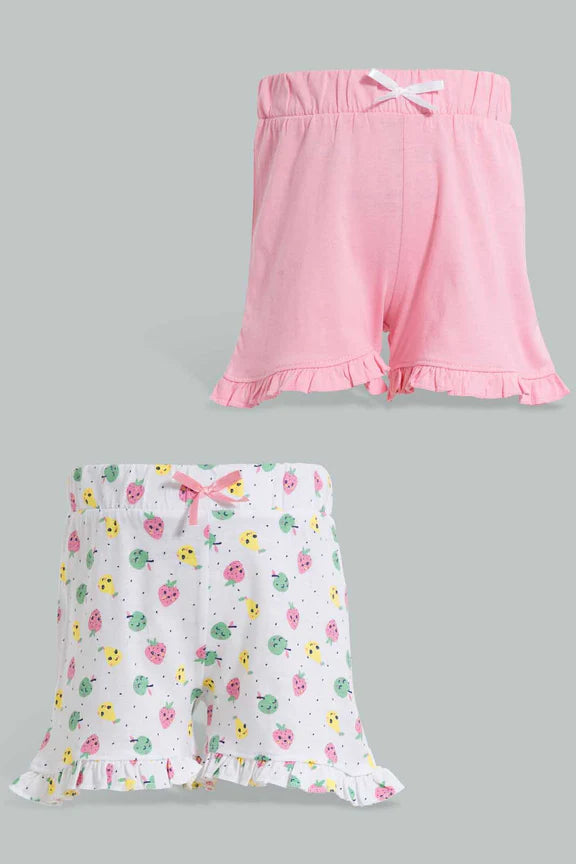 Pink And White Short Set For Baby Girls (2 Piece) طقم شورت باللون الوردي والأبيض للبنات الرضع (قطعتين)