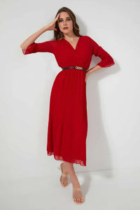 Red Wrapped Pelisse Dress فستان بيليسيه ملفوف باللون الأحمر