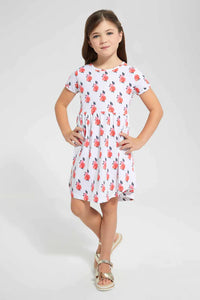 Red And White Floral Dress Set (2 Piece) طقم فستان باللون الأحمر والأبيض بطبعة ورود (قطعتين)
