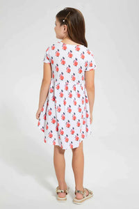 Red And White Floral Dress Set (2 Piece) طقم فستان باللون الأحمر والأبيض بطبعة ورود (قطعتين)