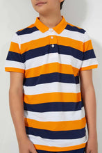 Load image into Gallery viewer, Navy And Orange Striped Polo Shirt قميص بولو مخطط باللون الكحلي والبرتقالي
