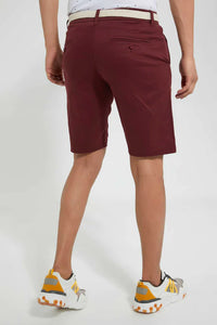 Burgundy Chino Short With Belt شورت تشينو بحزام باللون الأحمر الداكن