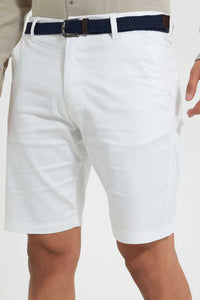 White Chino Short With Belt شورت تشينو بحزام باللون الأبيض
