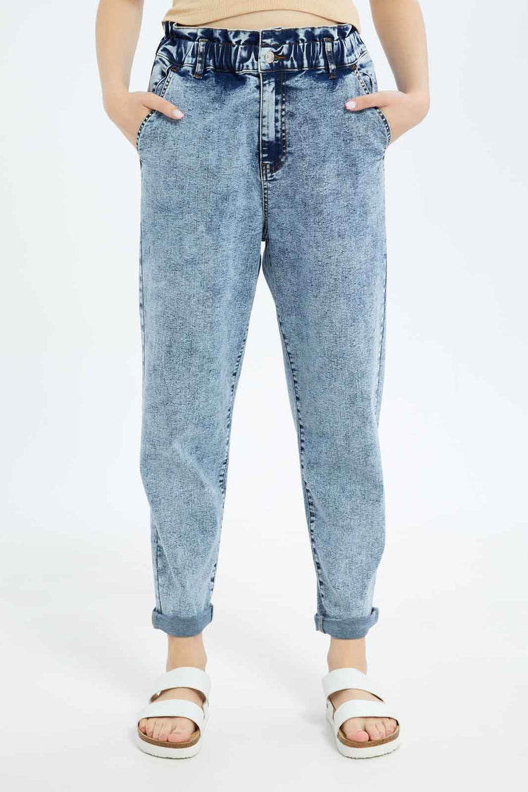 بنطلون جينز واسع باللون الأزرق للنساء