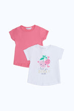 Load image into Gallery viewer, طقم تيشيرت مطبوع باللون الأبيض والوردي للبنات الرضّع (قطعتين)
