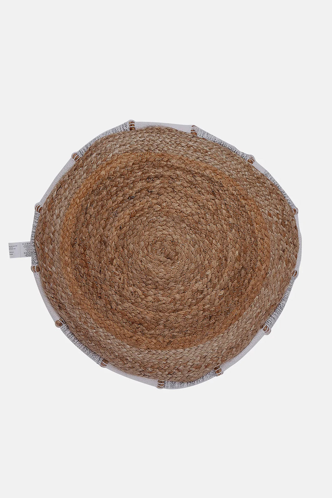 Beige Woven Jute Textured Round Floor Cushion