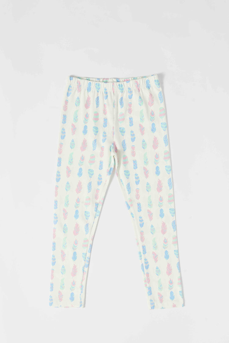 ليجنجز بطبعة باللون الكريمي للبنات الصغار