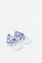 Load image into Gallery viewer, حذاء بطبعة الزهور باللون الأزرق للبنات الرضع
