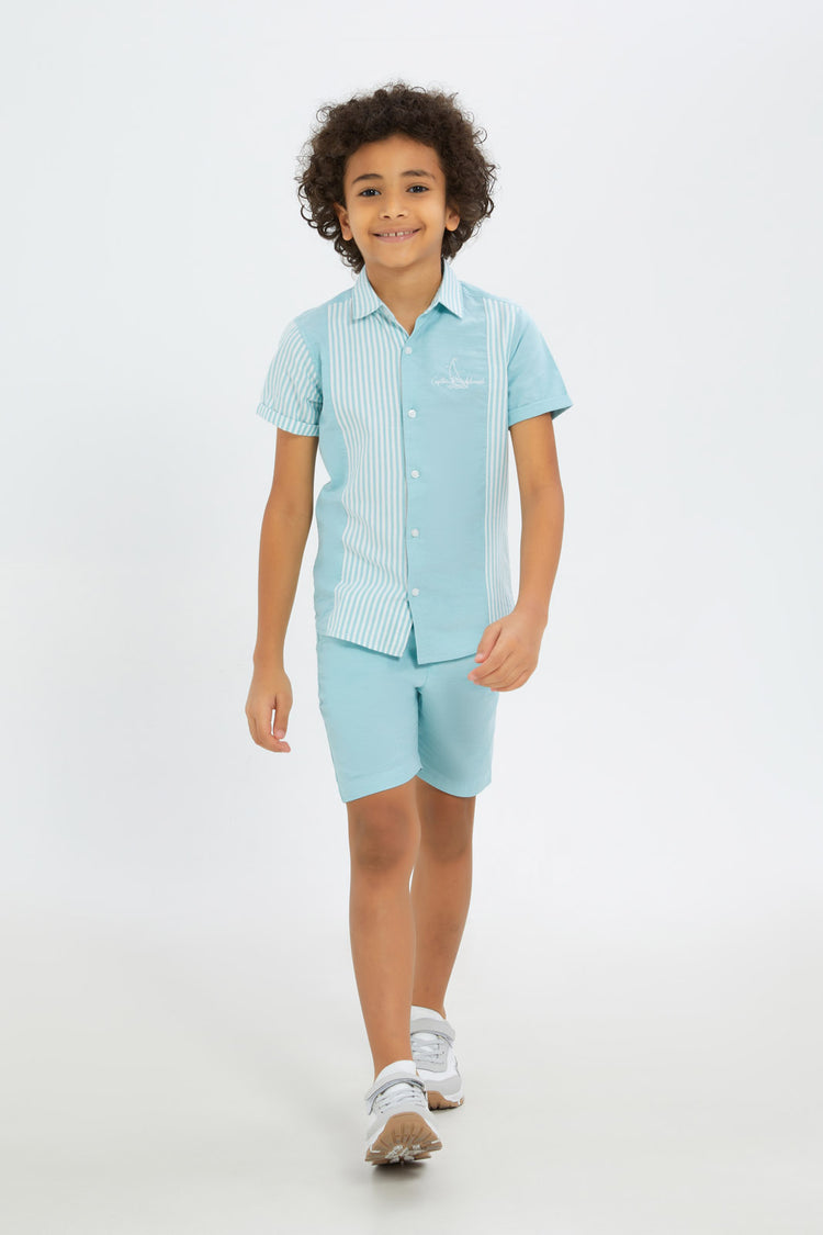 طقم شورت وقميص باللون النعناعي للأولاد الصغار (قطعيتن)