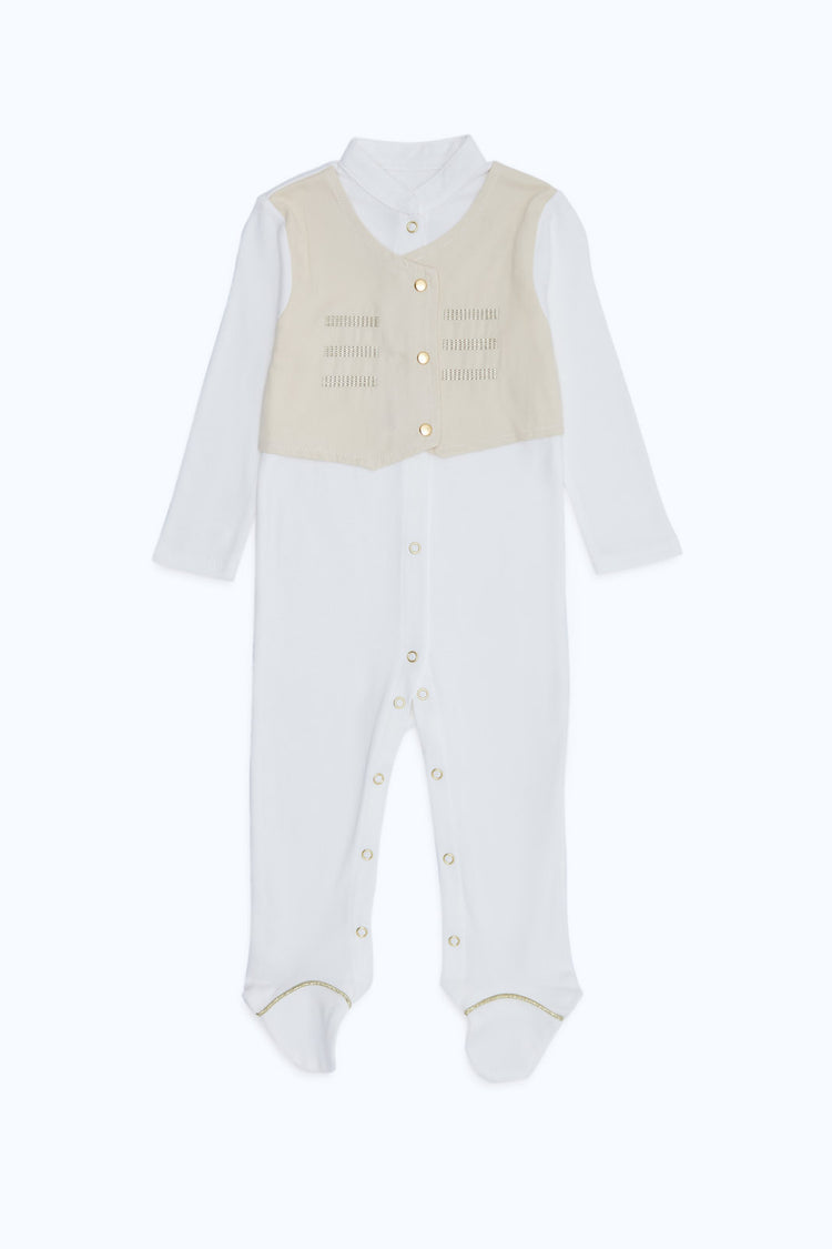 بدلة نوم مزينة باللون الأبيض للأولاد حديثي الولادة