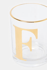 كوب زجاجي شفاف مزخرف بالحروف الأبجدية (F)